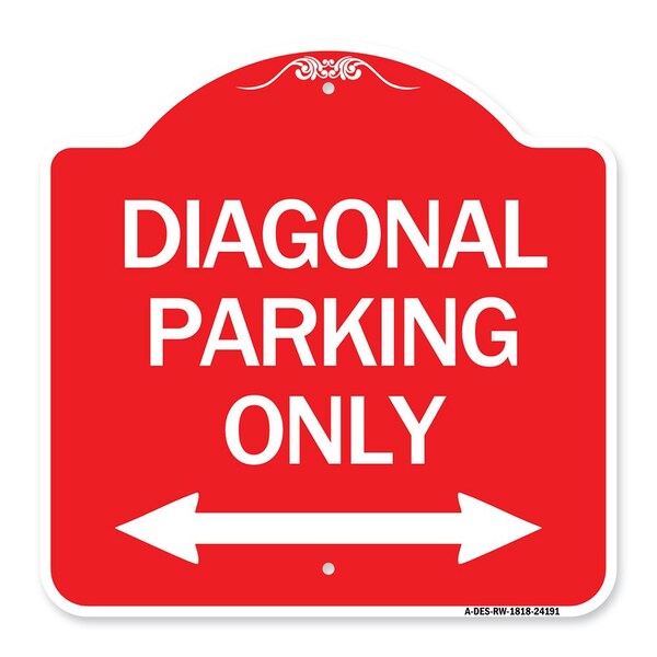 Signmission Diagonal Parking W/ Bidirectional Arrow, Red & White Aluminum Sign, 18" x 18", RW-1818-24191 A-DES-RW-1818-24191 - main